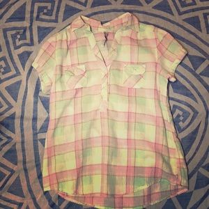 Pink and Green Quarter Button Down